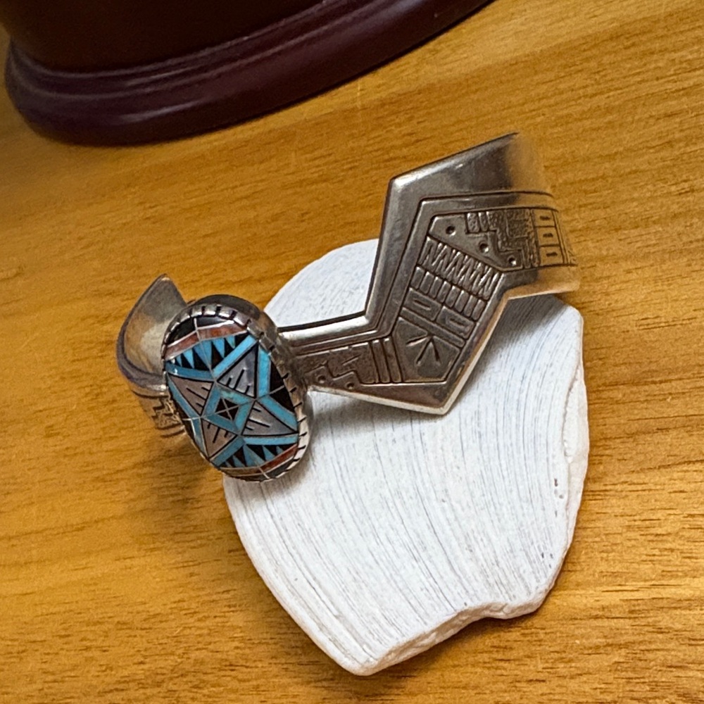 SOLD Sterling RMT X Carolyn Pollack Relios Morning Star Genuine Stone Inlay Cuff - Picture 7 of 14